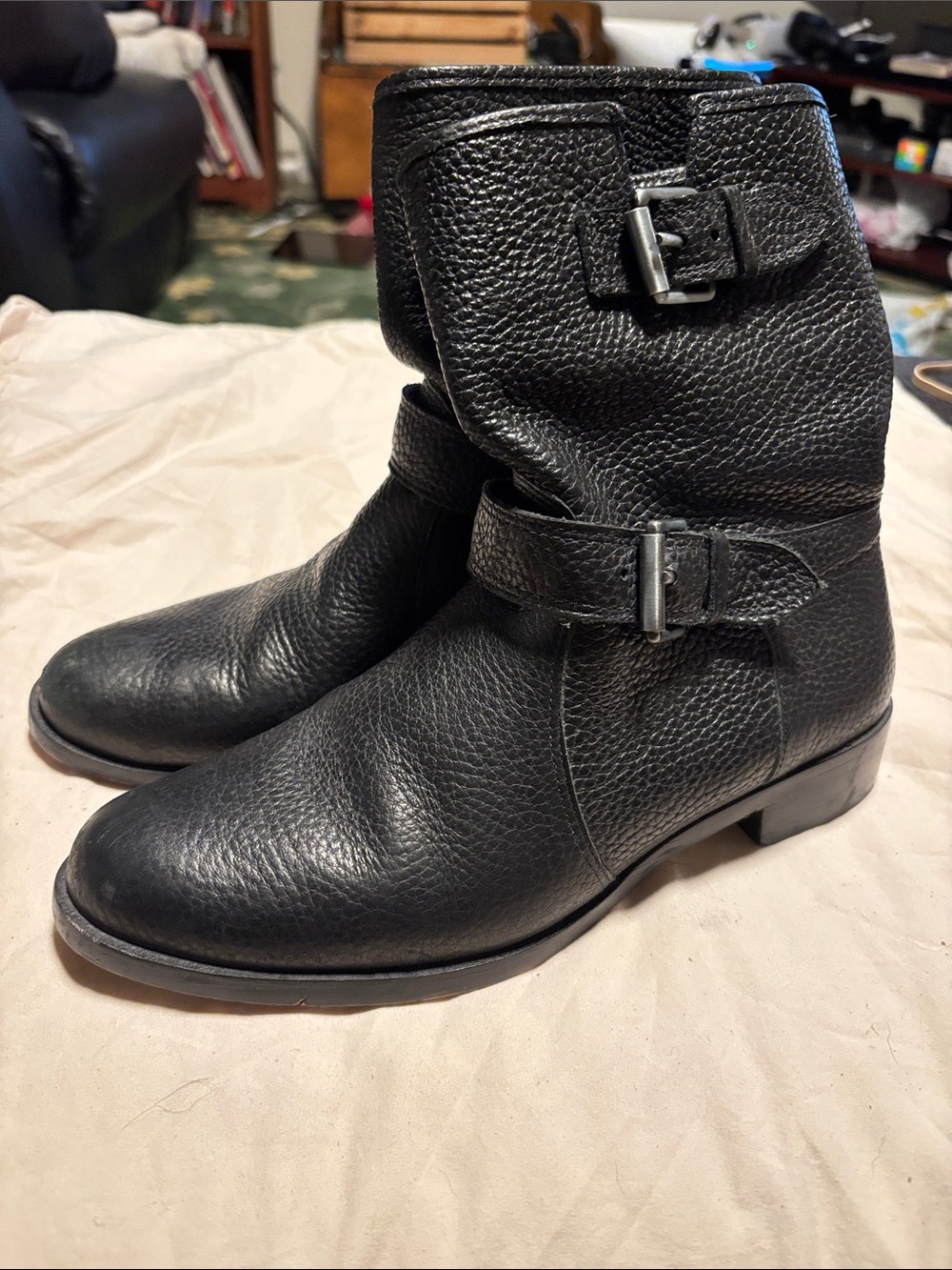 J. Crew Black Pebbled Leather Buckle Boots
